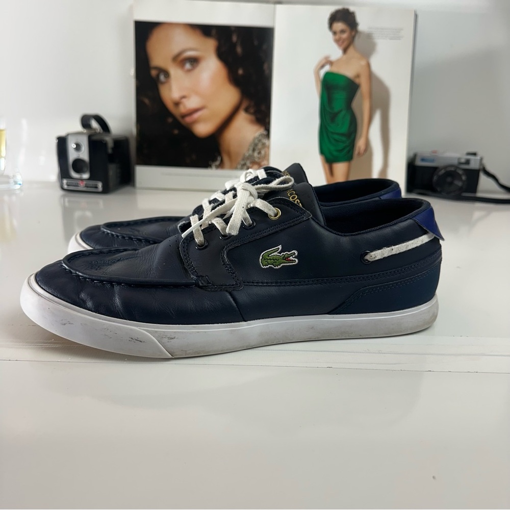 Lacoste Leather Boat Shoes | Navy Blue Preppy Coastal Casual Sneakers size 10